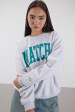 Bej MATCHA Yazılı Şardonlu Sweatshirt