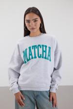 Bej MATCHA Yazılı Şardonlu Sweatshirt