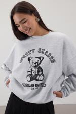 Bej Ayı Baskılı Şardonlu Sweatshirt