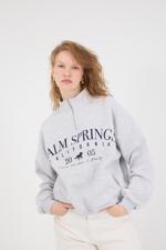 Gri PALM SPRINGS Yazılı Şardonlu Sweatshirt