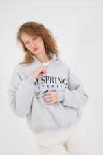 Gri PALM SPRINGS Yazılı Şardonlu Sweatshirt