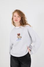 Gri Ayıcık İşlemeli Şardonlu Sweatshirt