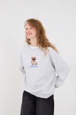 Gri Ayıcık İşlemeli Şardonlu Sweatshirt