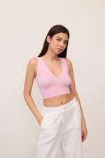 Bej V Yaka Kalın Askılı Seamless Crop