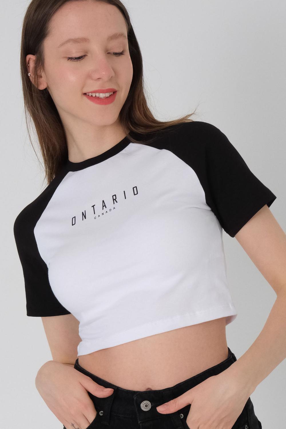 Addax ONTARİO CANADA Baskılı Crop T-shirt. 2