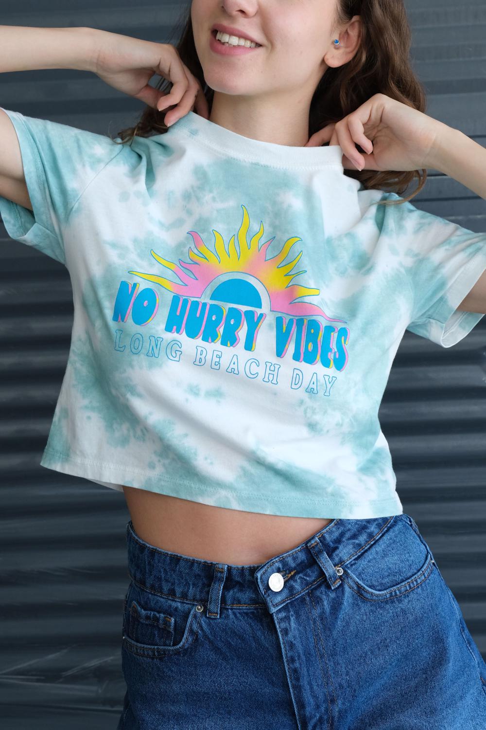 Addax NO HURRY VIBES Baskılı Crop T-shirt. 1