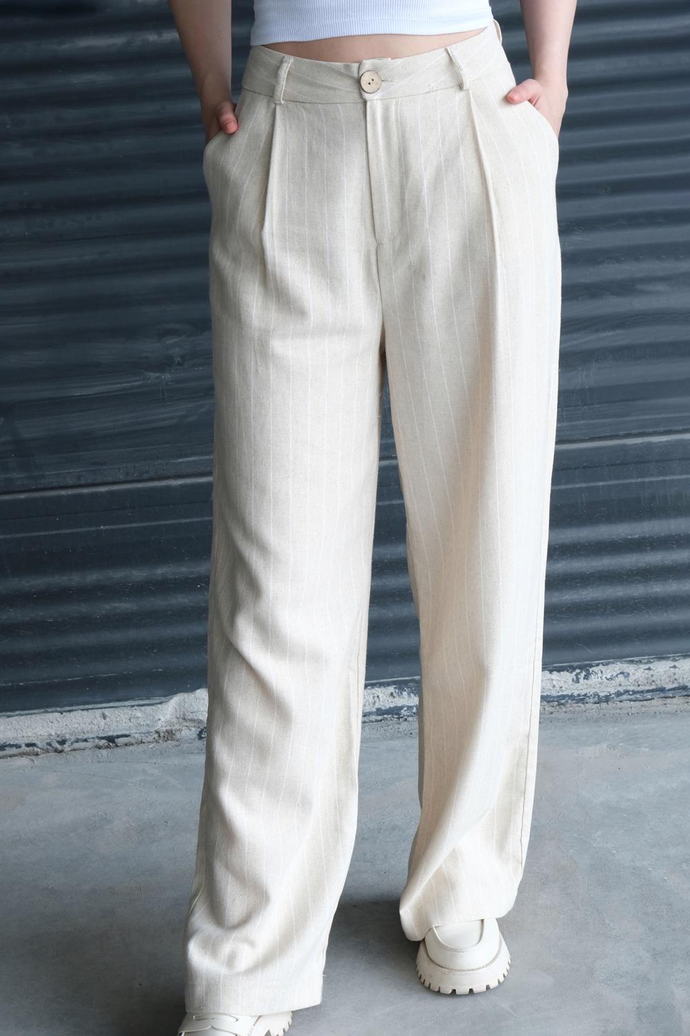 Addax Çizgili Yüksek Bel Wide Leg Pantolon. 1