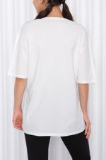 Beyaz Tavşan Baskılı Oversize T-shirt