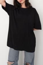 Siyah Bisiklet Yaka Basic Oversize T-shirt