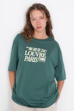 Yeşil NO.90 RUE DU LOUVRE PARIS Baskılı T-shirt