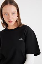 Siyah ADX - Bisiklet Yaka Baskılı T-shirt