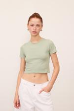 Yeşil Bisiklet Yaka Basic Crop T-shirt