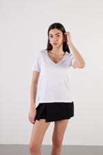 Beyaz V Yaka Basic Modal T-shirt