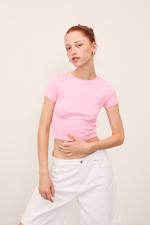 Pembe Bisiklet Yaka Basic T-shirt