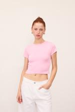 Pembe Bisiklet Yaka Basic T-shirt