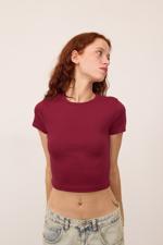 Bordo Bisiklet Yaka Basic T-shirt