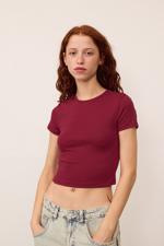 Bordo Bisiklet Yaka Basic T-shirt