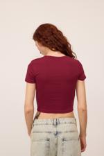 Bordo Bisiklet Yaka Basic T-shirt