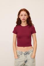 Bordo Bisiklet Yaka Basic T-shirt