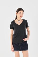 Siyah V Yaka Modal Basic T-shirt