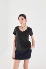 Siyah V Yaka Modal Basic T-shirt