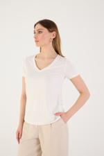 Beyaz V Yaka Modal Basic T-shirt