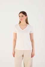 Beyaz V Yaka Modal Basic T-shirt