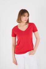 Kırmızı V Yaka Modal Basic T-shirt