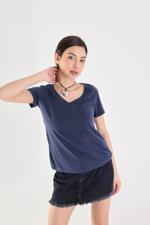 Lacivert V Yaka Modal Basic T-shirt