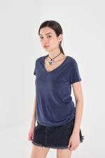 Lacivert V Yaka Modal Basic T-shirt