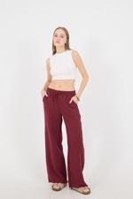 Bordo Beli Lastikli Wide Leg Pantolon