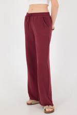 Bordo Beli Lastikli Wide Leg Pantolon