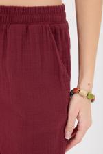 Bordo Beli Lastikli Wide Leg Pantolon