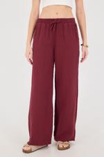 Bordo Beli Lastikli Wide Leg Pantolon