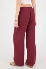 Bordo Beli Lastikli Wide Leg Pantolon