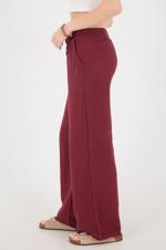 Bordo Beli Lastikli Wide Leg Pantolon