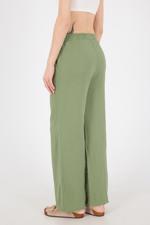 Yeşil Beli Lastikli Wide Leg Pantolon