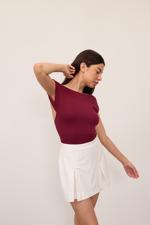 Bordo Sırt Dekolteli Crop Bluz