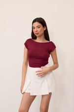 Bordo Sırt Dekolteli Crop Bluz