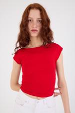 Kırmızı Sırt Dekolteli Crop Bluz