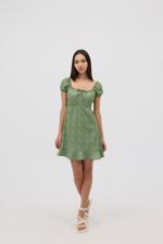 Yeşil Kısa Karpuz Kol Çiçek Desenli Mini Elbise