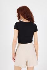 Siyah V Yaka Modal Basic Crop T-shirt