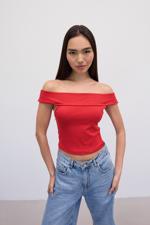 Kırmızı Kayık Yaka Modal Bluz