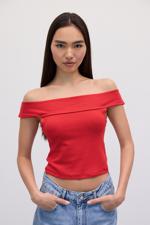 Kırmızı Kayık Yaka Modal Bluz