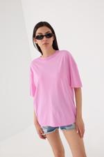 Pembe Bisiklet Yaka Basic Oversize T-shirt