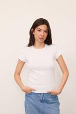 Beyaz Bisiklet Yaka Basic T-Shirt