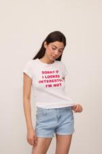 Beyaz SORRY IF I LOOKED INTERESTED I'M NOT Baskılı T-shirt