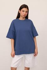 Mavi Bisiklet Yaka Katlama Kol Basic Oversize T-shirt