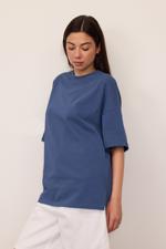 Mavi Bisiklet Yaka Katlama Kol Basic Oversize T-shirt