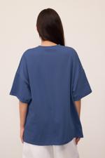 Mavi Bisiklet Yaka Katlama Kol Basic Oversize T-shirt